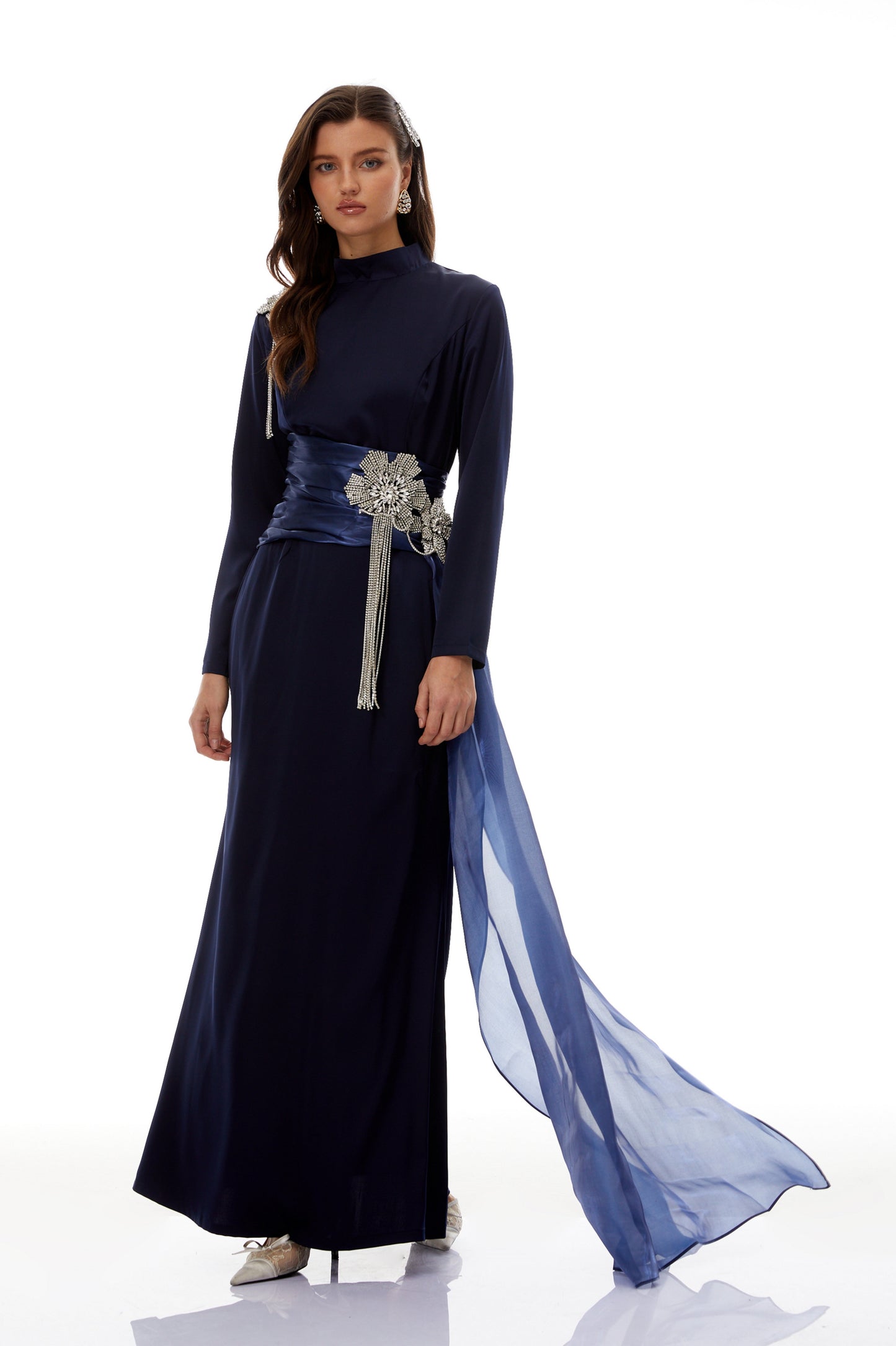Marguerite Blue Embellished Ribbon Maxi Dress