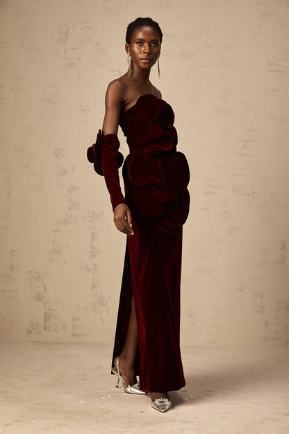 Azura Red Floral Appliqué Maxi Dress