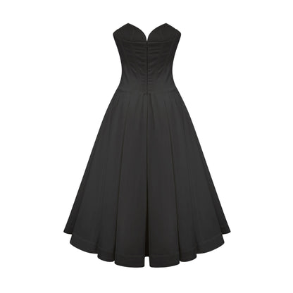 Katherine Black Off-Shoulder Corset Midi Dress