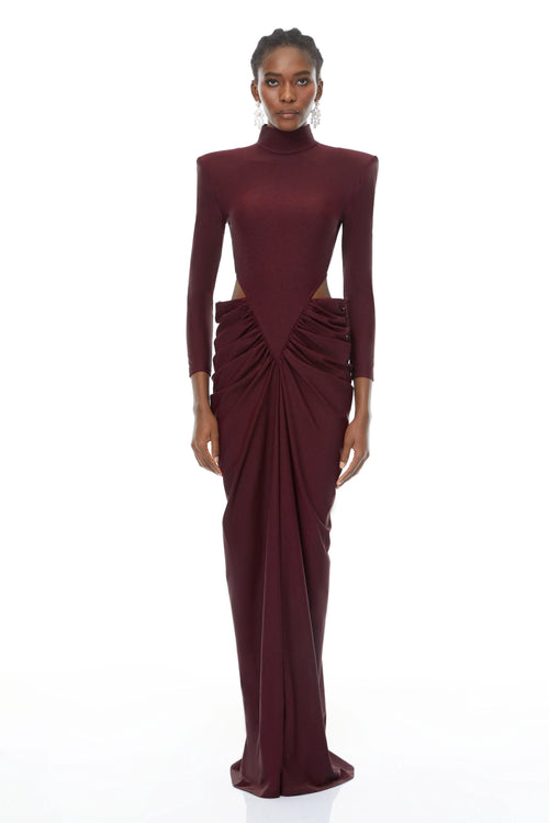 Arlene Red Cut Out Ruched Maxi Dress