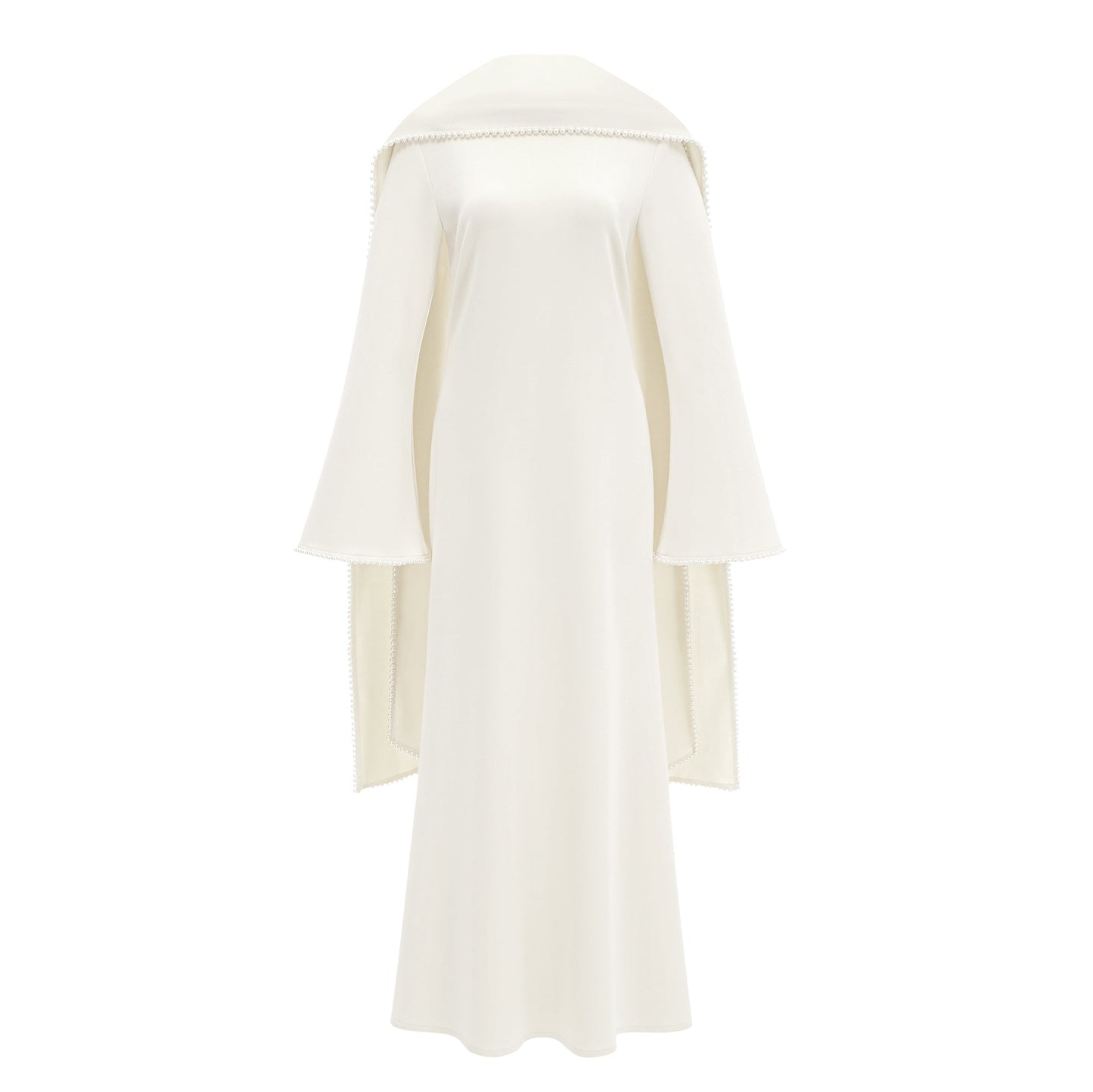 Piroska White Pearl Trim Shawl Detail Maxi Dress