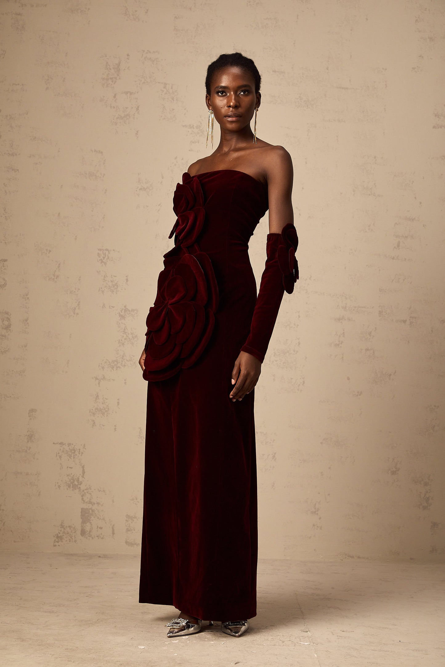 Azura Red Floral Appliqué Maxi Dress