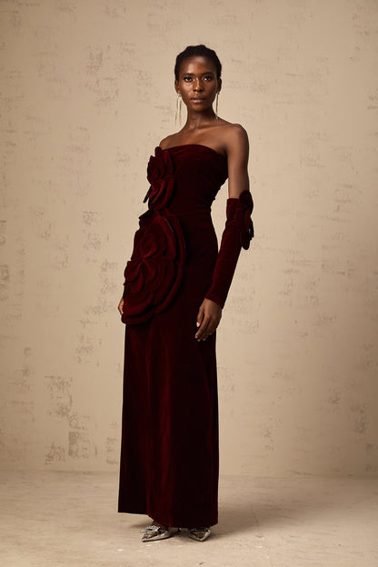 Azura Red Floral Appliqué Maxi Dress