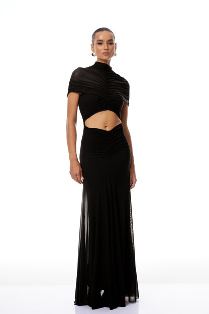 Bruna Cut-Out Ruched Mesh Maxi Dress