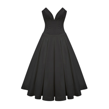 Katherine Black Off-Shoulder Corset Midi Dress