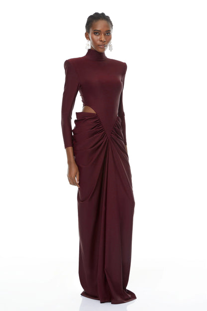 Arlene Red Cut Out Ruched Maxi Dress