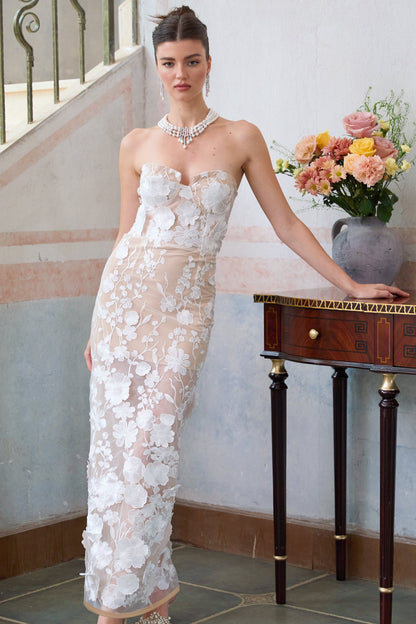 Brigitte White Floral Appliqué Corset Maxi Dress