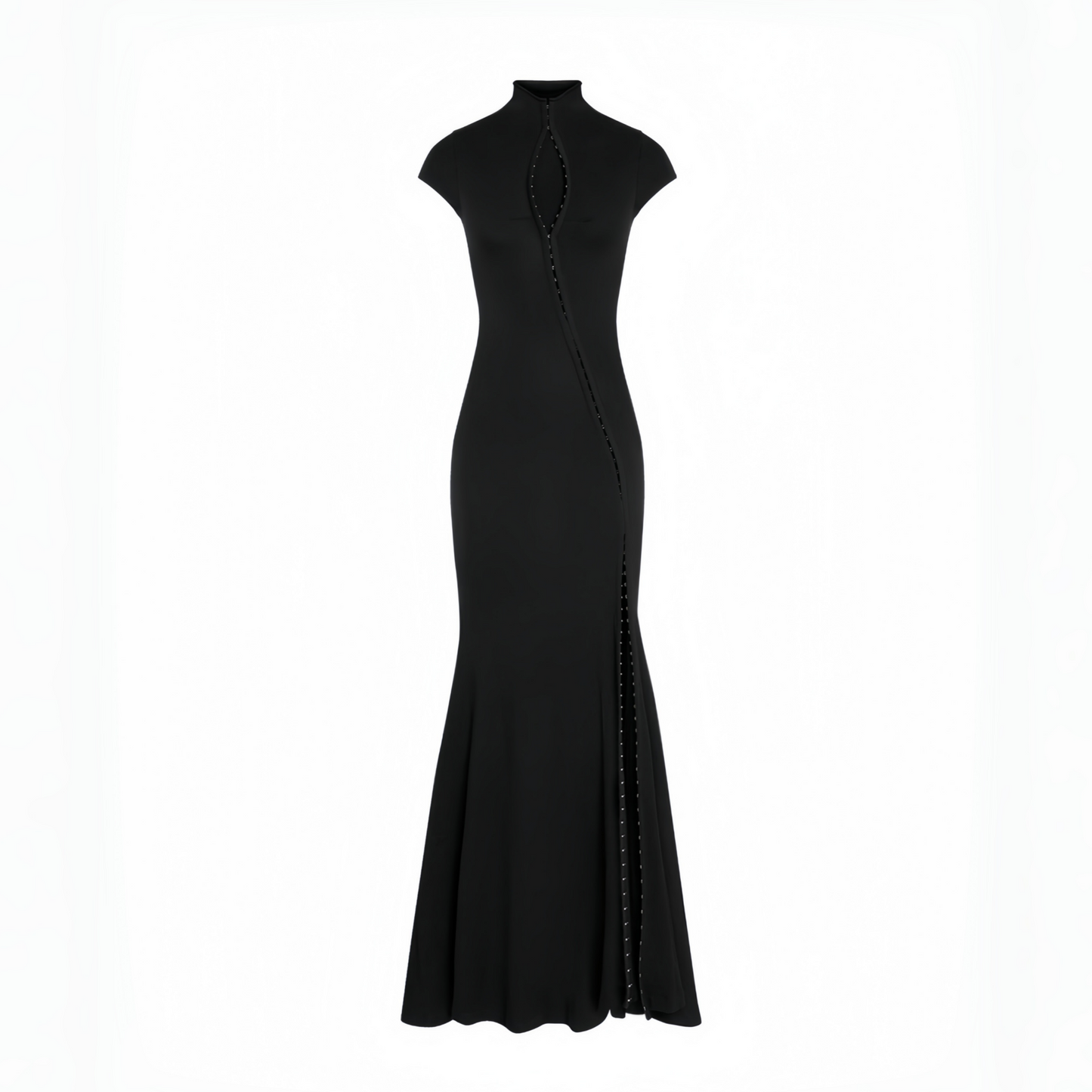 Andrea Black Keyhole Maxi Dress with High Thigh Slit