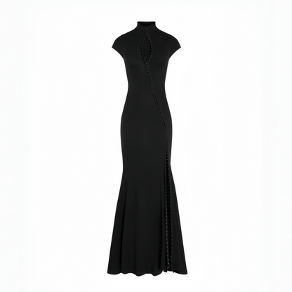 Andrea Black Keyhole Maxi Dress with High Thigh Slit