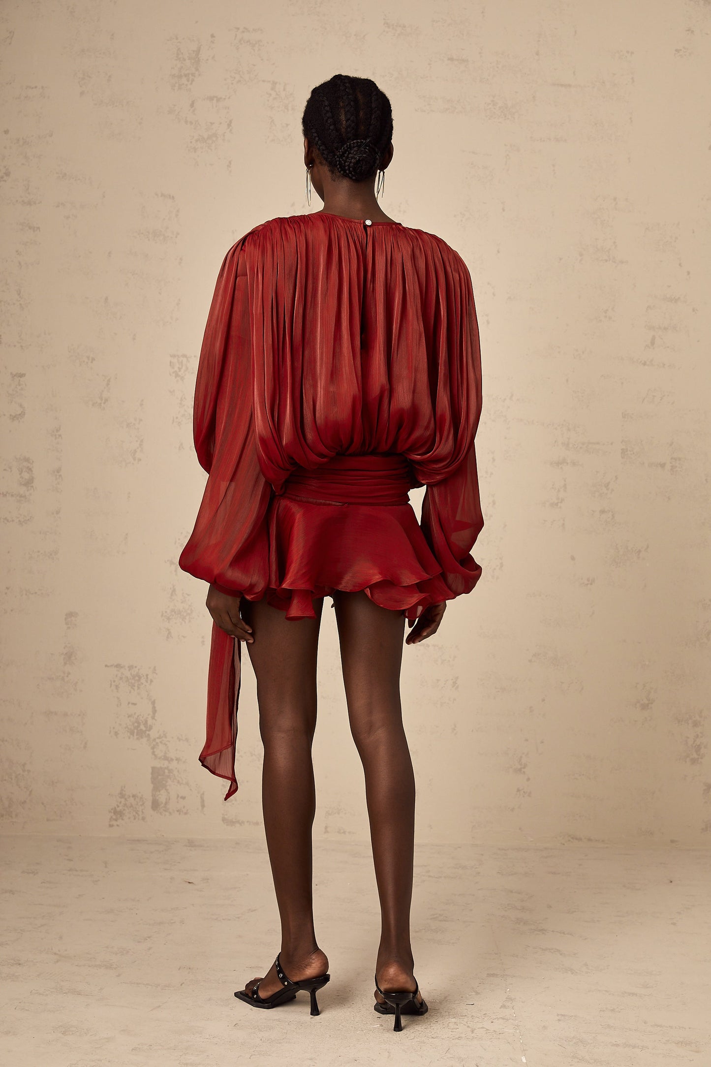 Eugénie Red Fully Pleated Ruffled Mini Dress