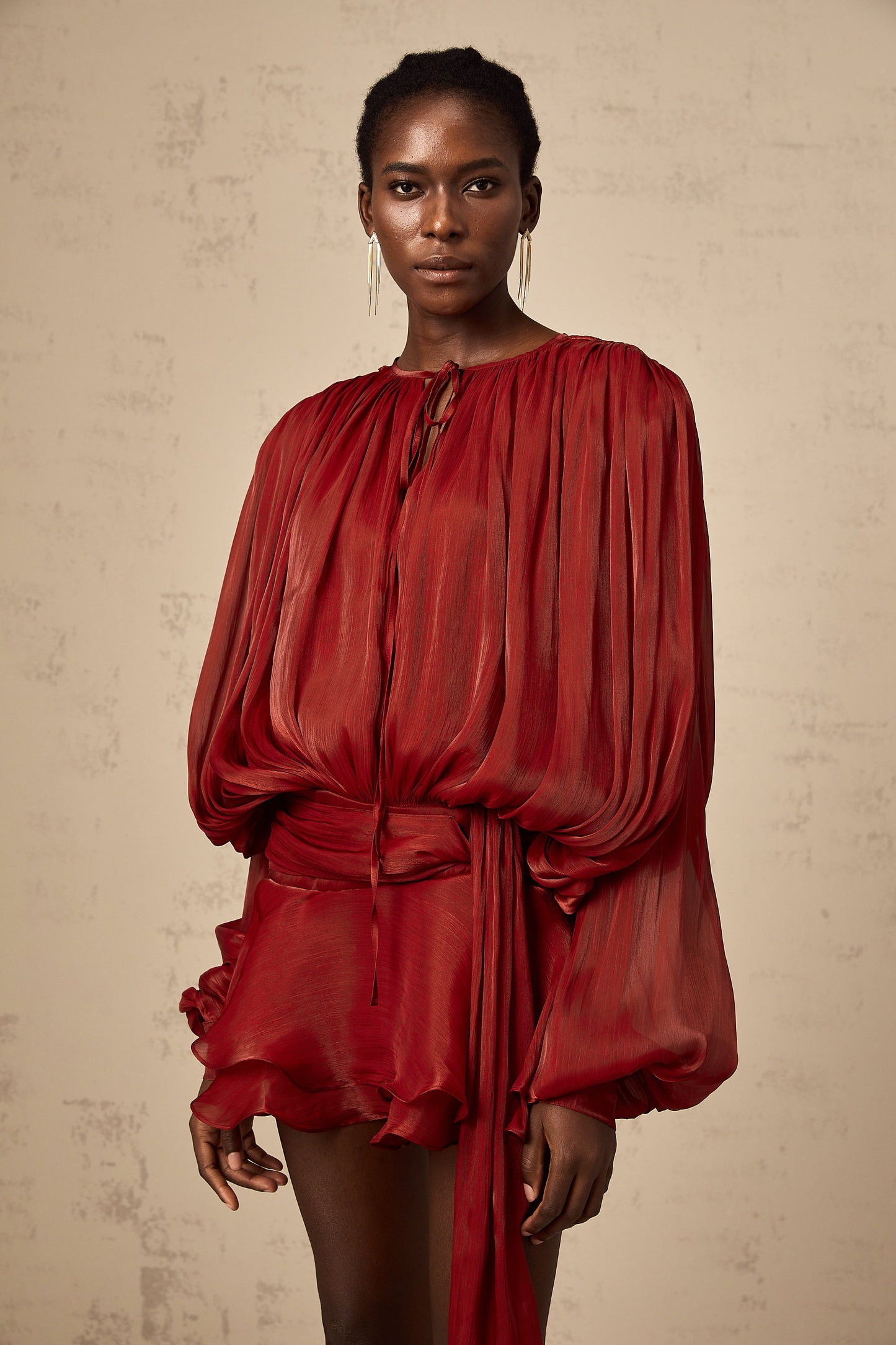 Eugénie Red Fully Pleated Ruffled Mini Dress