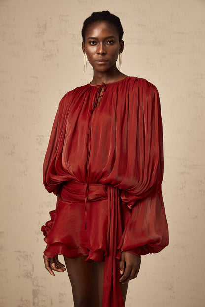 Eugénie Red Fully Pleated Ruffled Mini Dress