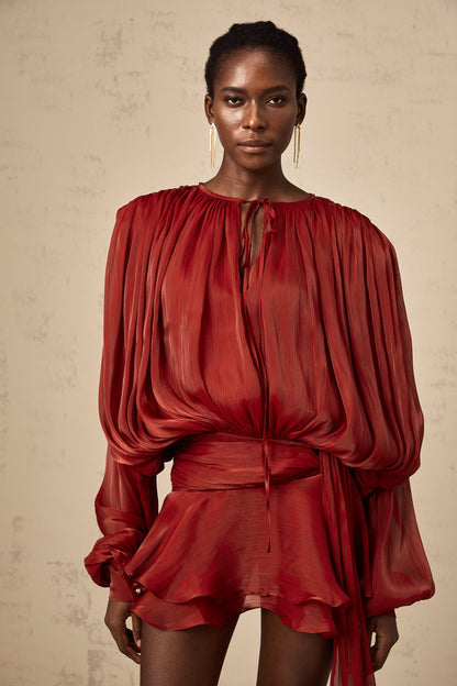 Eugénie Red Fully Pleated Ruffled Mini Dress