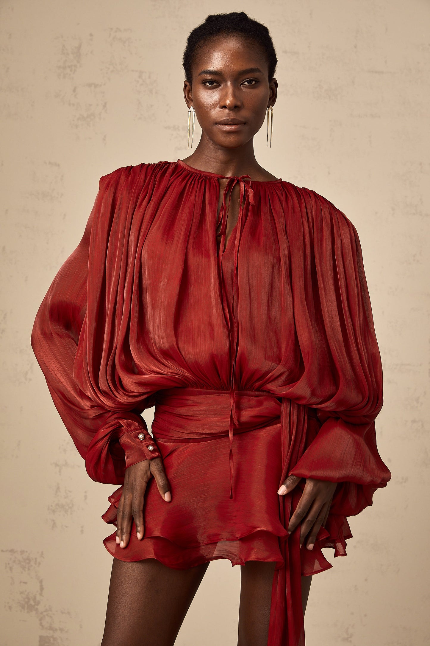 Eugénie Red Fully Pleated Ruffled Mini Dress