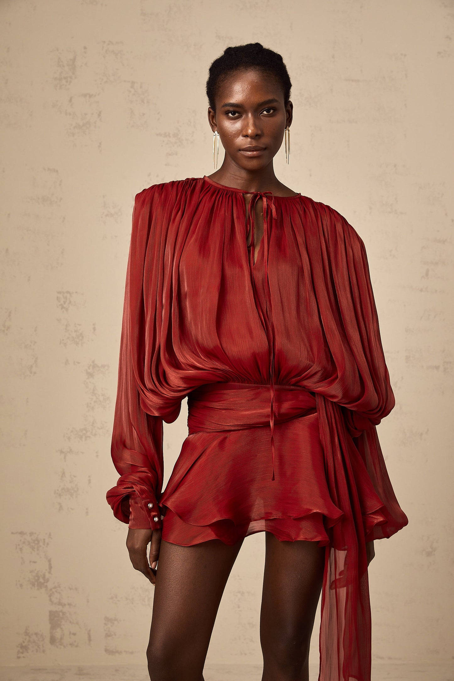 Eugénie Red Fully Pleated Ruffled Mini Dress