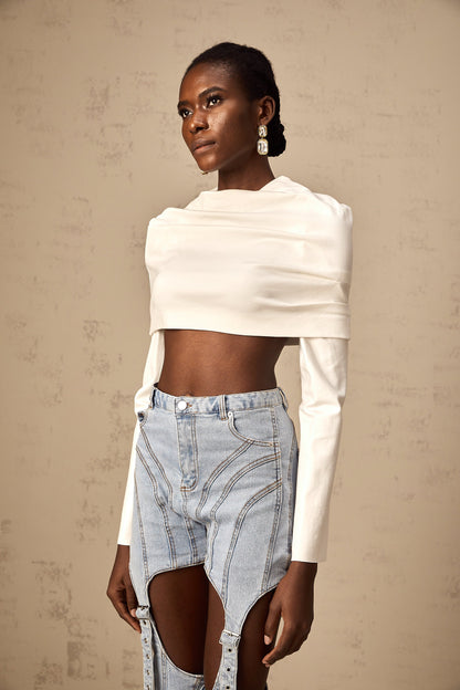 Hanna white ruched cropped top (Final Sale)