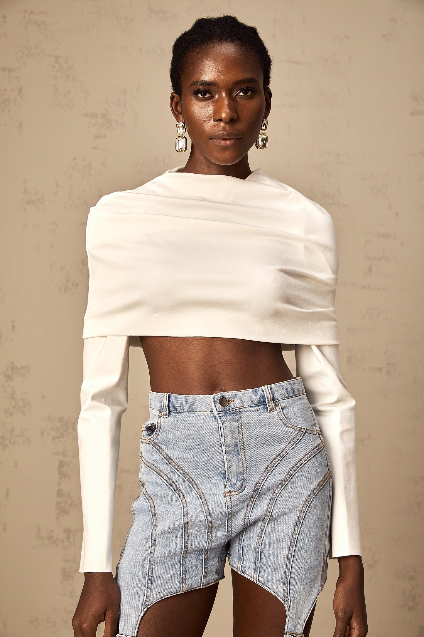 Hanna white ruched cropped top (Final Sale)