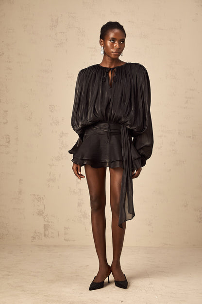 Eugénie Black Fully Pleated Ruffled Mini Dress