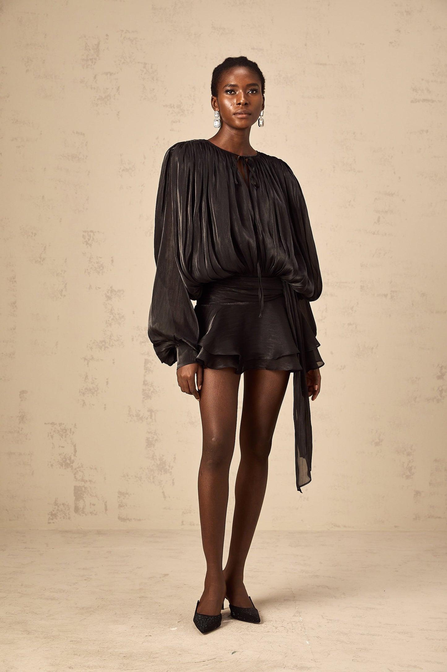 Eugénie Black Fully Pleated Ruffled Mini Dress