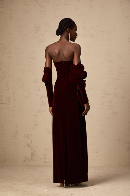 Azura Red Floral Appliqué Maxi Dress