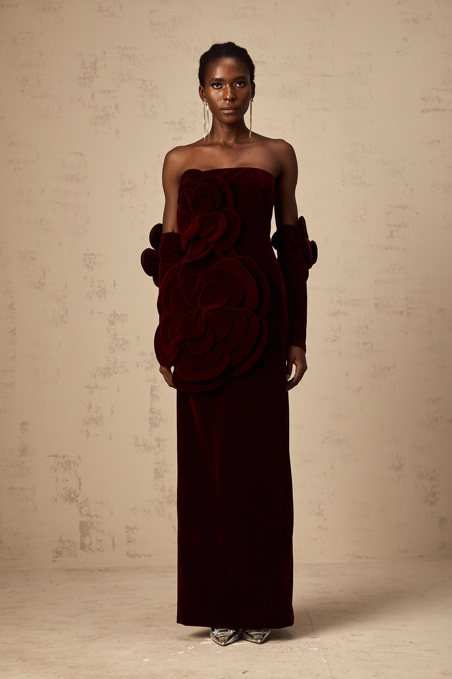 Azura Red Floral Appliqué Maxi Dress