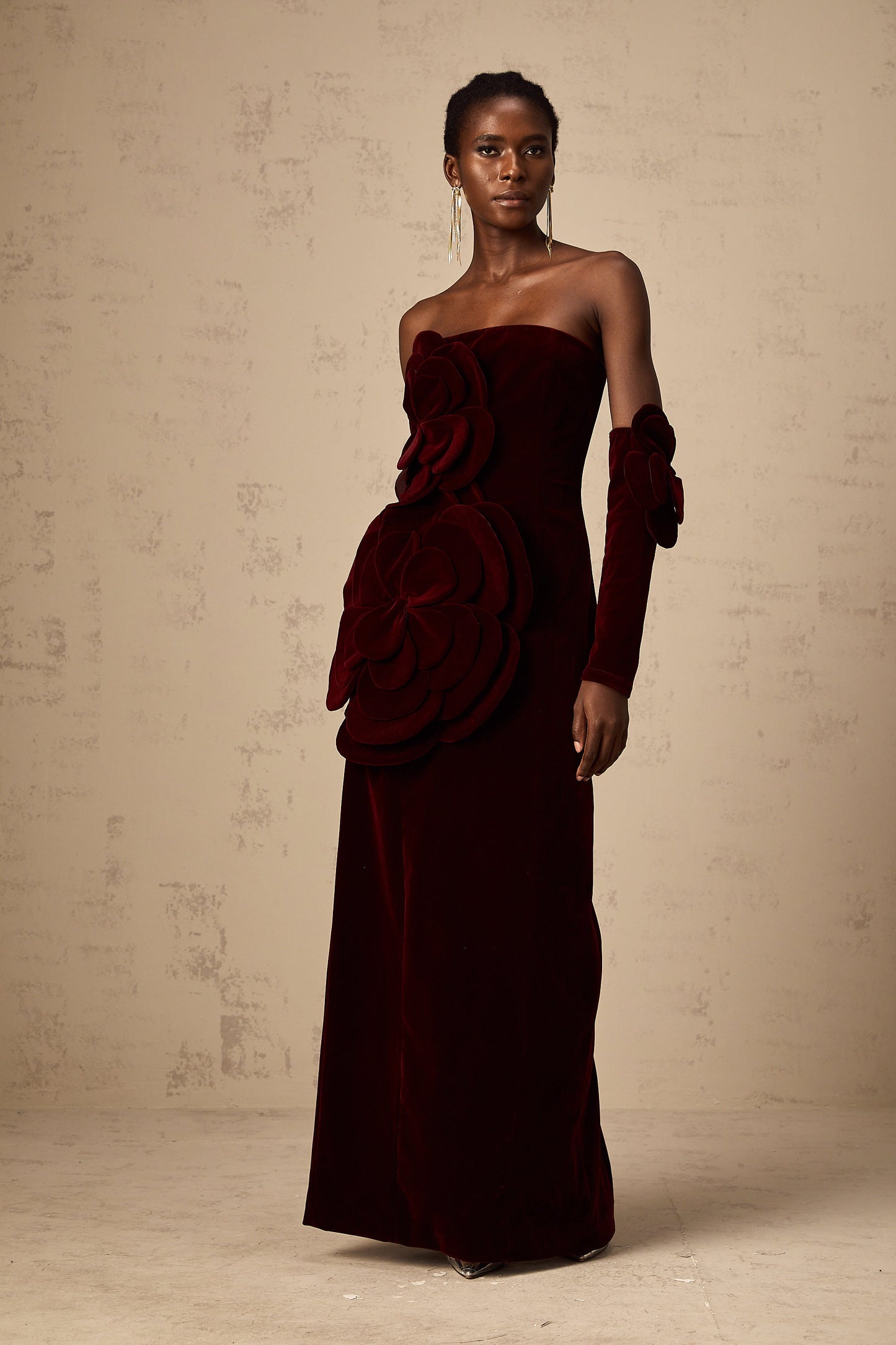 Azura Red Floral Appliqué Maxi Dress