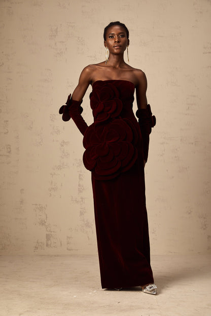 Azura Red Floral Appliqué Maxi Dress