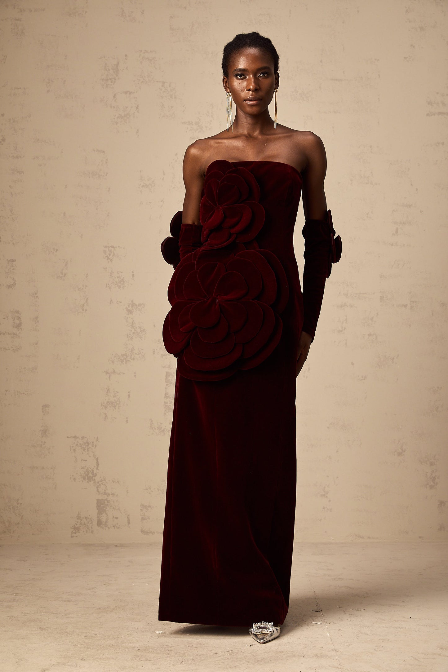 Azura Red Floral Appliqué Maxi Dress