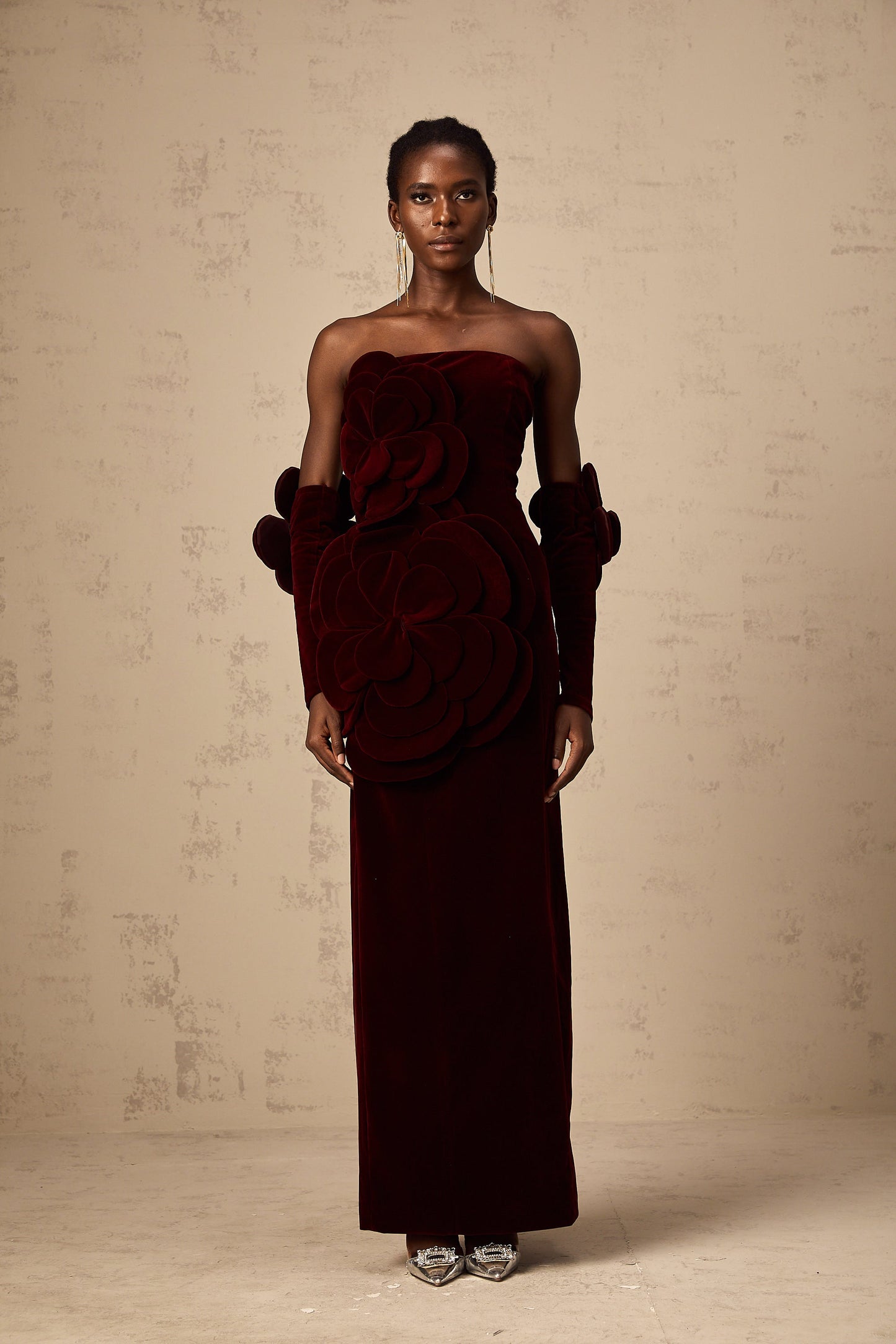 Azura Red Floral Appliqué Maxi Dress