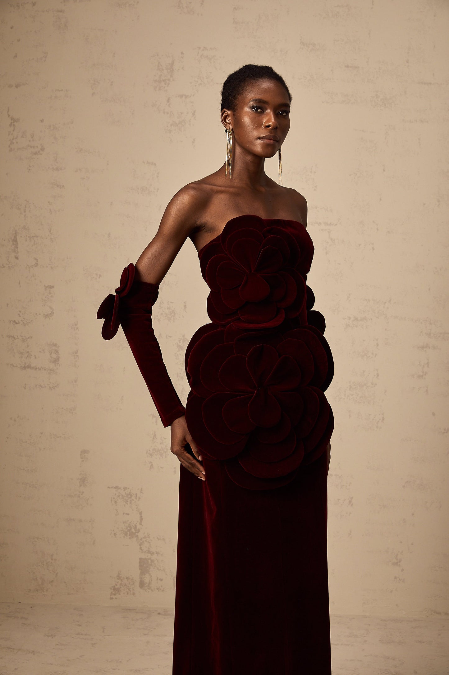 Azura Red Floral Appliqué Maxi Dress