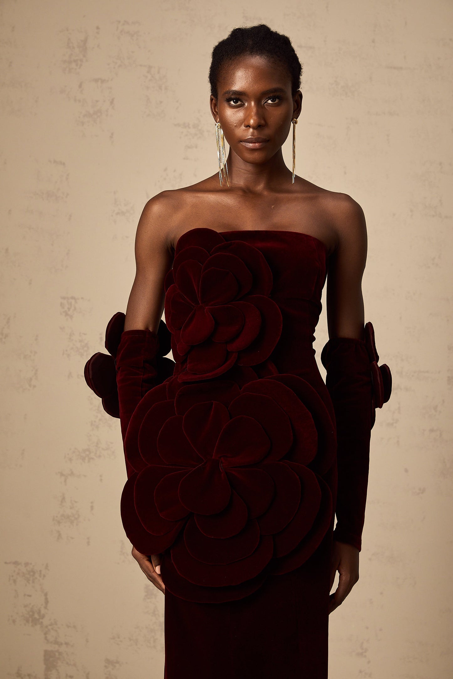 Azura Red Floral Appliqué Maxi Dress