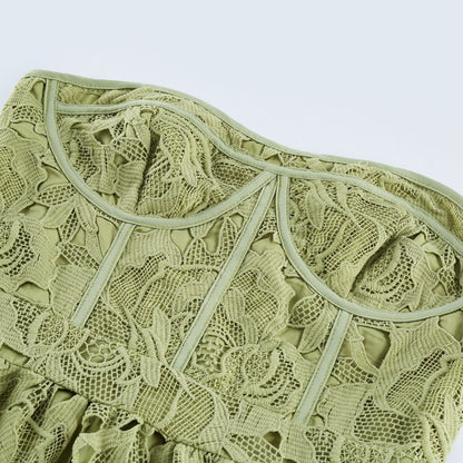 Inès lace floral embroidered cut-out midi dress in Green