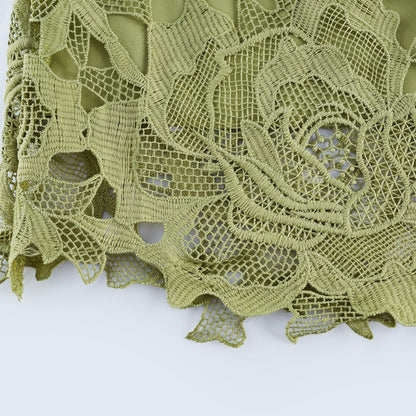 Inès lace floral embroidered cut-out midi dress in Green