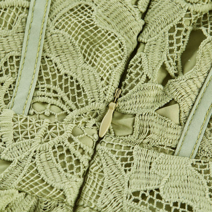 Inès lace floral embroidered cut-out midi dress in Green