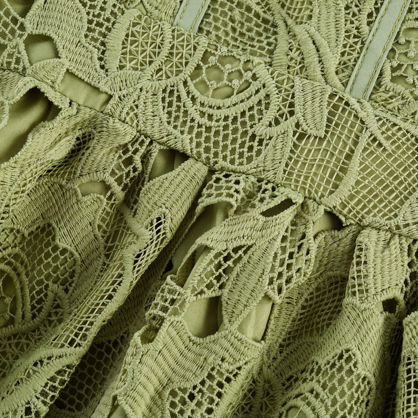 Inès lace floral embroidered cut-out midi dress in Green