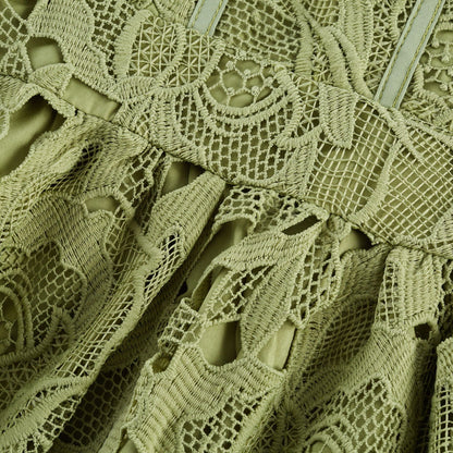 Inès lace floral embroidered cut-out midi dress in Green