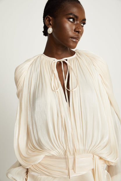 Eugénie Neutral Fully Pleated Ruffled Mini Dress