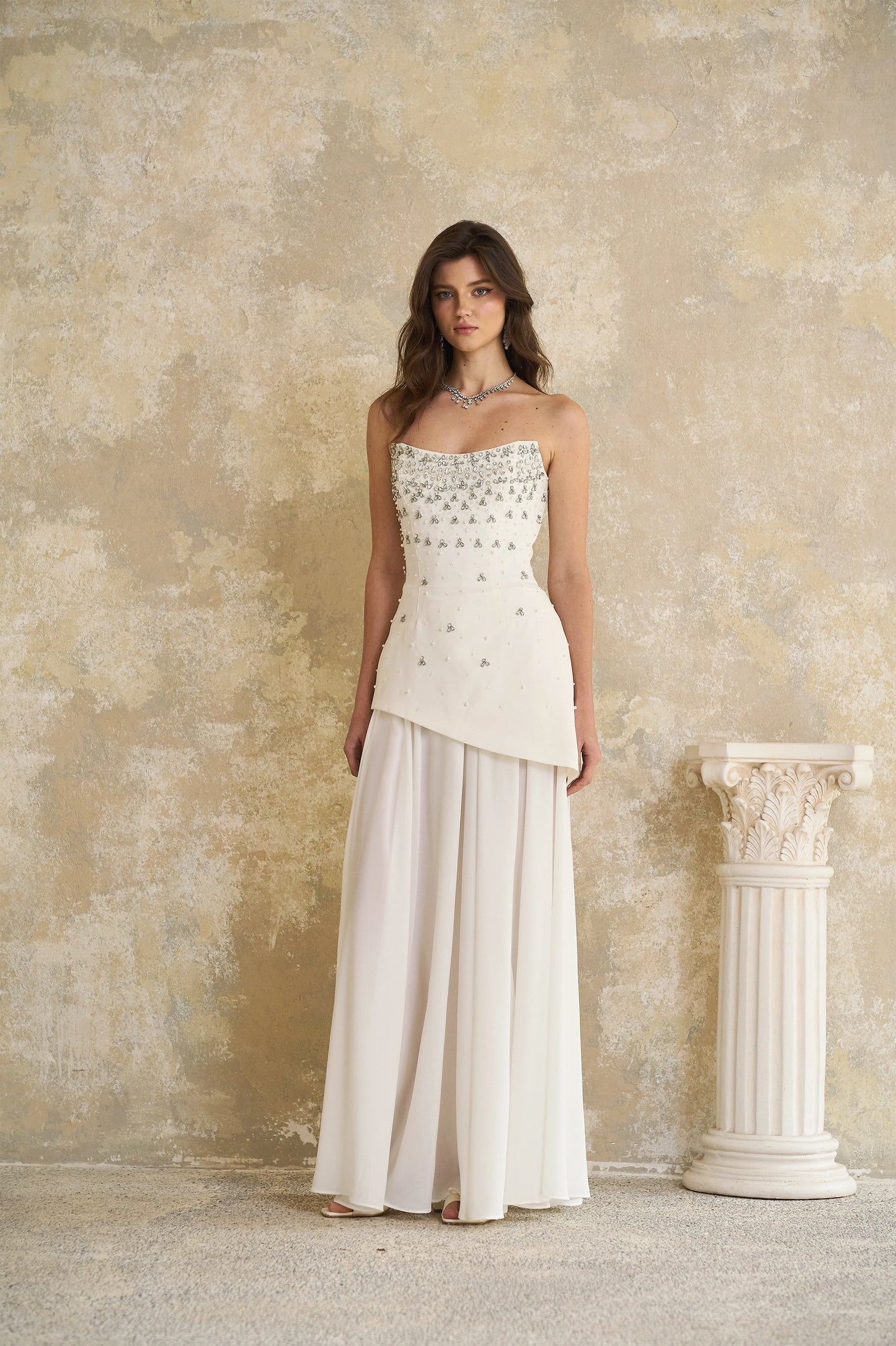 Melisande White Embellished Dress & Skirt Set