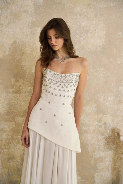 Melisande White Embellished Dress & Skirt Set