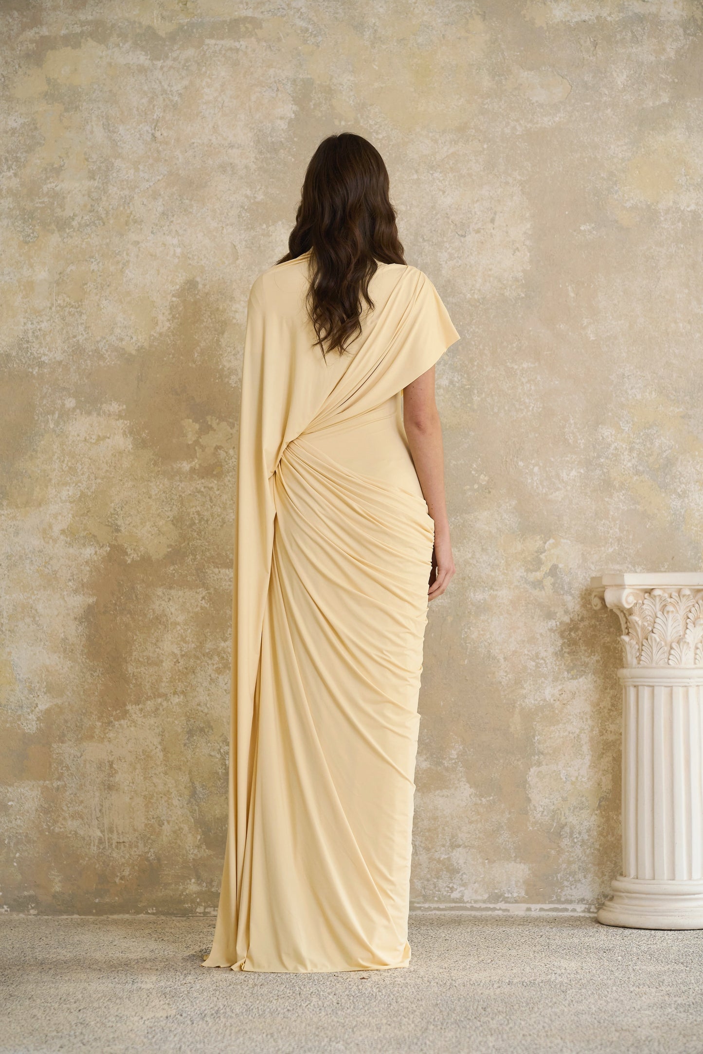 Fenella Yellow Asymmetrical Draped Cape & Dress Matching Set