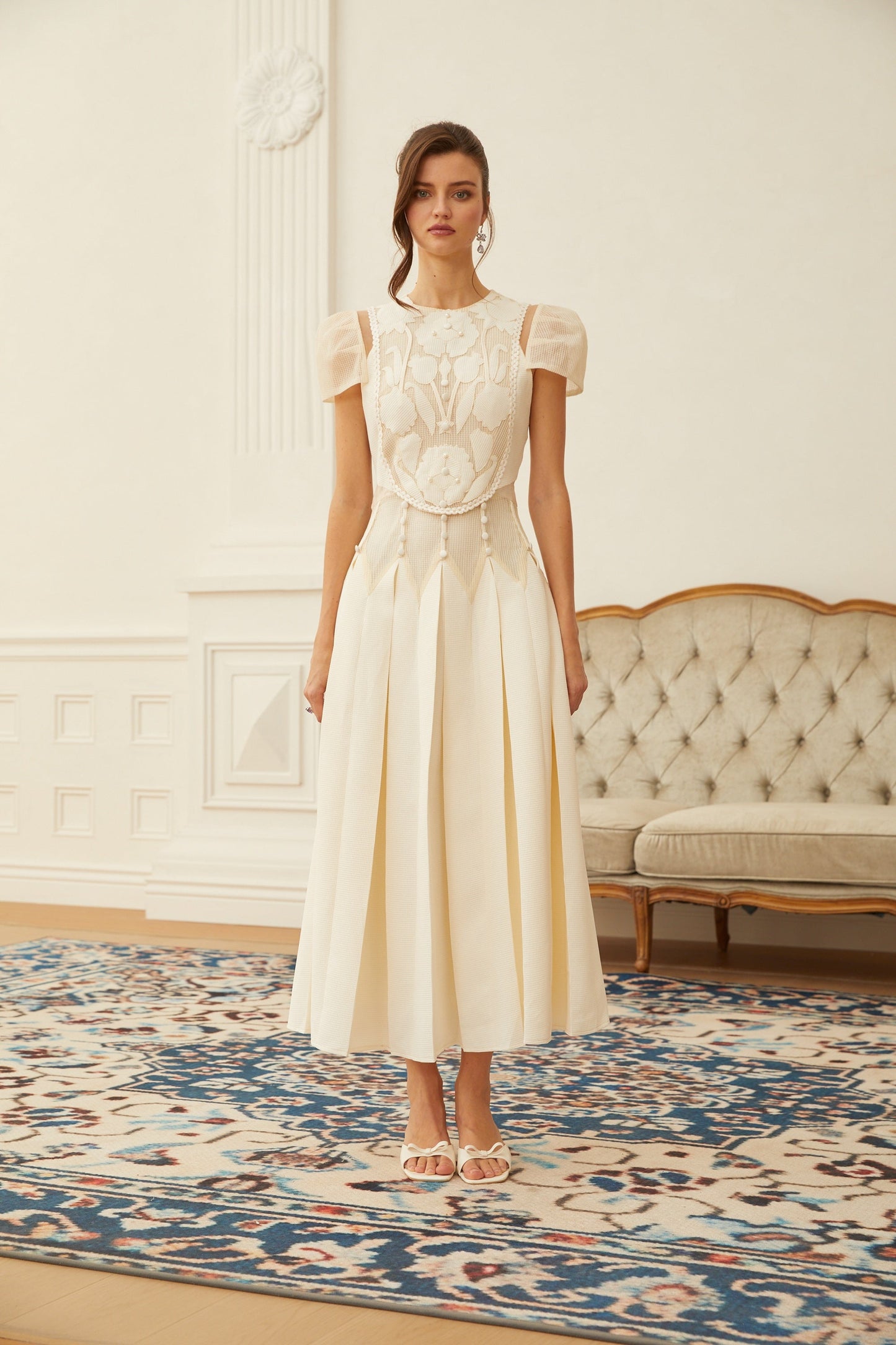 Maelle White Flower Embroidered Maxi Dress