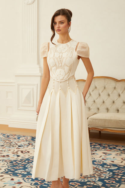 Maelle White Flower Embroidered Maxi Dress