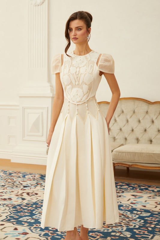 Maelle White Flower Embroidered Maxi Dress