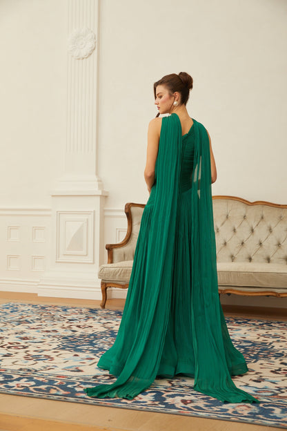 Emerald Green One Shoulder Ruched Maxi Dress
