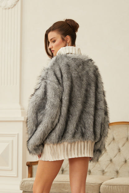 Calypso White Fur Panel Cable Knit Sweater