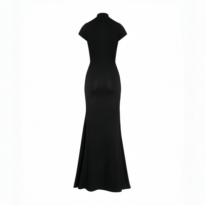 Andrea Black Keyhole Maxi Dress with High Thigh Slit