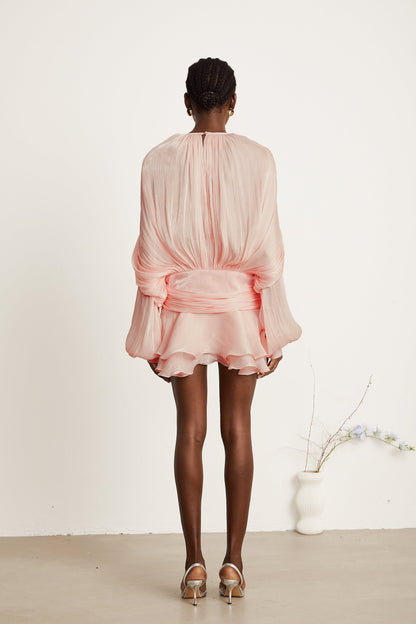 Eugénie Pink Fully Pleated Ruffled Mini Dress