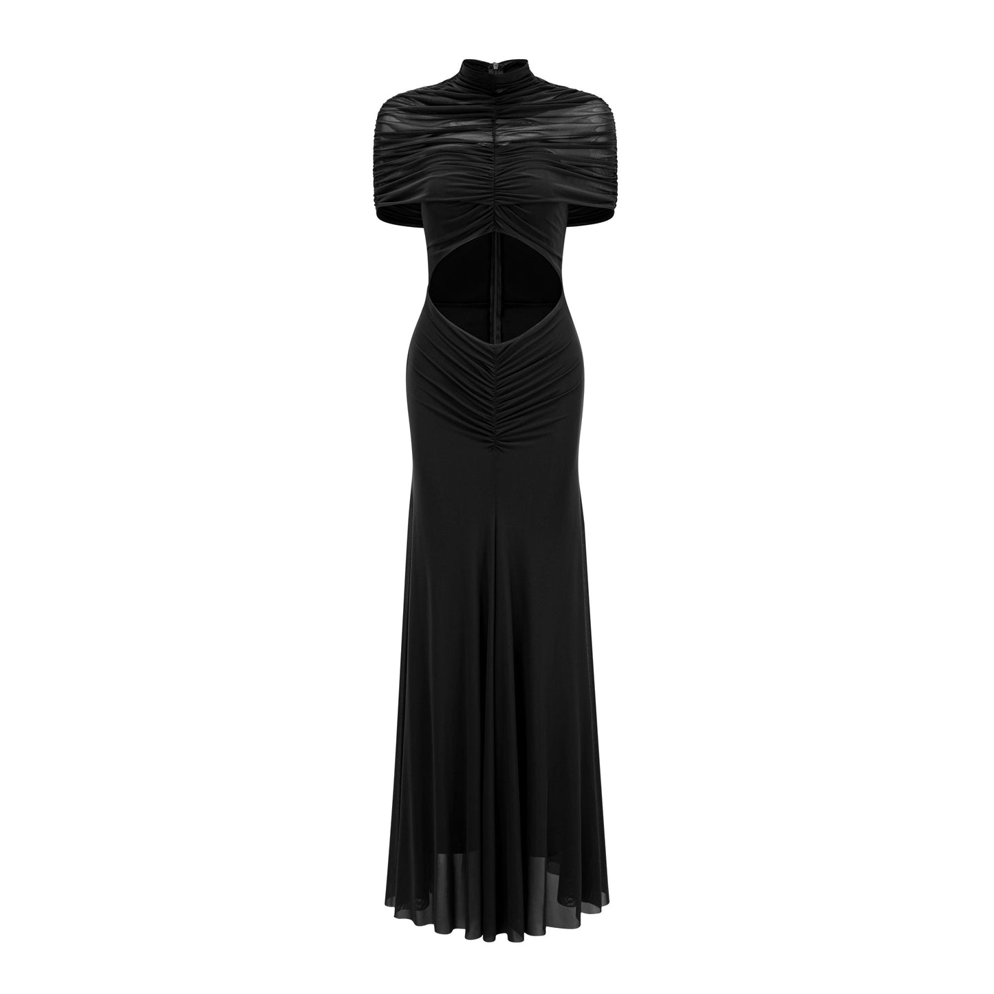 Bruna Cut-Out Ruched Mesh Maxi Dress