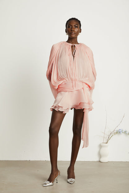 Eugénie Pink Fully Pleated Ruffled Mini Dress