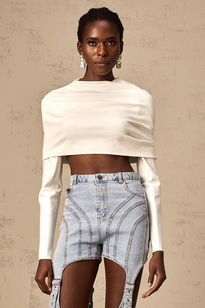 Hanna white ruched cropped top (Final Sale)